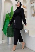 Tesettür giyim SİYAH ZİNCİR DETAYLI PANTOLONLU TAKIM T 4248