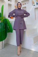 Tesettür giyim MOR ZİNCİR DETAYLI PANTOLONLU TAKIM T 4248