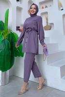 Tesettür giyim MOR ZİNCİR DETAYLI PANTOLONLU TAKIM T 4248