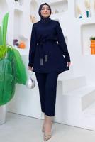 Tesettür giyim LACİVERT ZİNCİR DETAYLI PANTOLONLU TAKIM T 4248