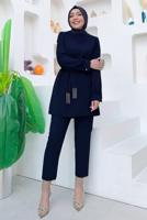 Tesettür giyim LACİVERT ZİNCİR DETAYLI PANTOLONLU TAKIM T 4248