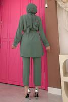 Tesettür giyim YEŞİL ZİNCİR DETAYLI PANTOLONLU TAKIM T 4248