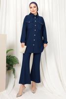 Tesettür giyim LACİVERT ÇİZGİLİ DÜĞMELİ PANTOLONLU TAKIM T 4333