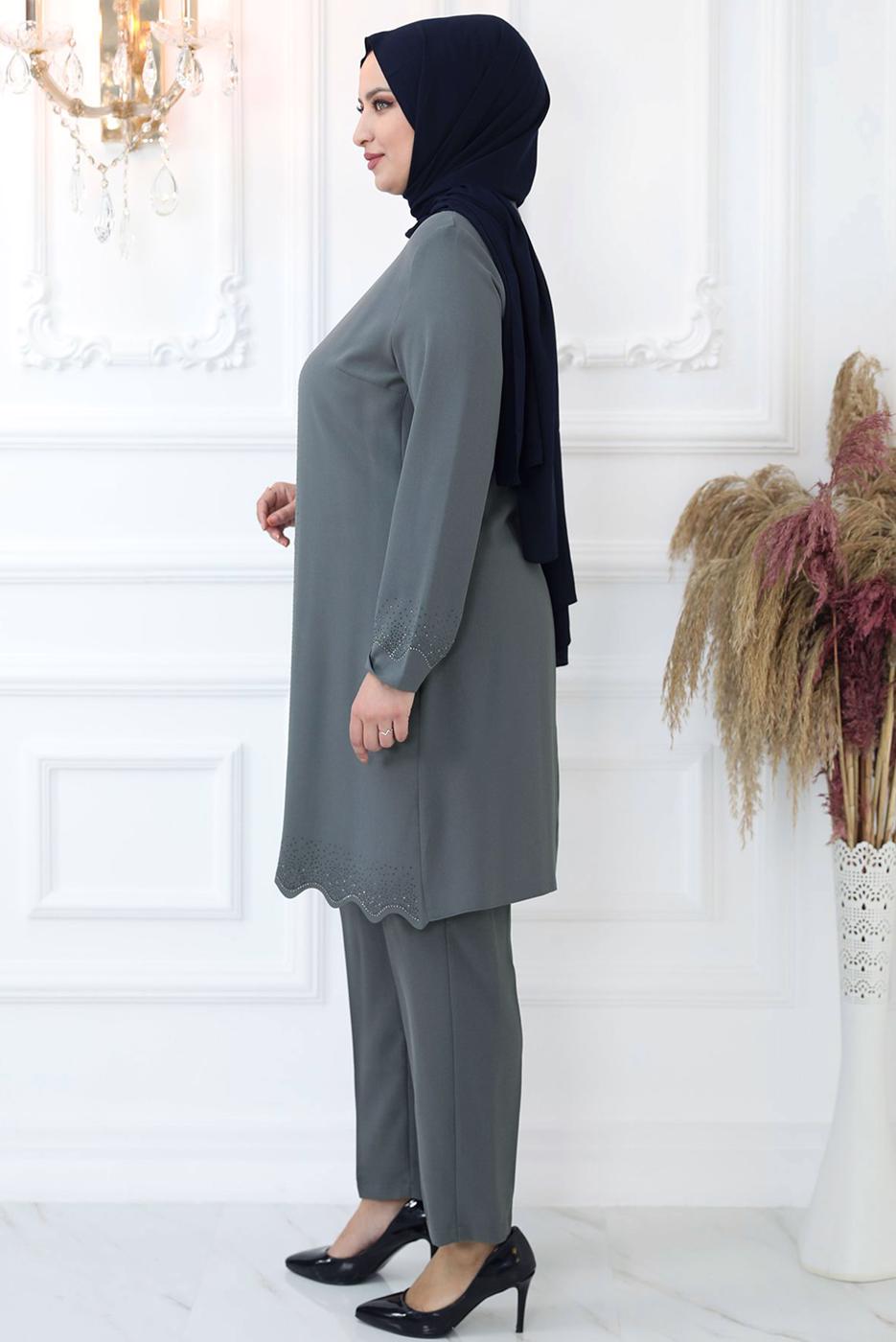 Vêtements hijab GRIS COSTUME PANTALON BRODÉ GEM T 4521