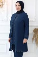 Tesettür giyim LACİVERT TAŞ İŞLEMELİ PANTOLONLU TAKIM T 4521