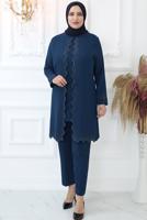 Tesettür giyim LACİVERT TAŞ İŞLEMELİ PANTOLONLU TAKIM T 4521