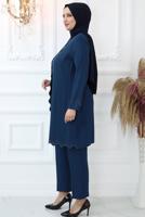 Tesettür giyim LACİVERT TAŞ İŞLEMELİ PANTOLONLU TAKIM T 4521