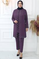 Tesettür giyim MOR TAŞ İŞLEMELİ PANTOLONLU TAKIM T 4521