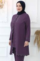 Tesettür giyim MOR TAŞ İŞLEMELİ PANTOLONLU TAKIM T 4521