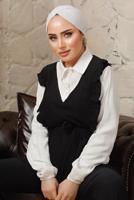 Tesettür giyim SİYAH GÖMLEK GARNİLİ FIRFIR DETAYLI BÜRÜMCÜK TAKIM T 5003 