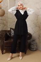 Tesettür giyim SİYAH GÖMLEK GARNİLİ FIRFIR DETAYLI BÜRÜMCÜK TAKIM T 5003 