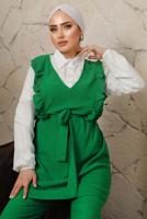 Hijab clothing GREEN SHIRT COLLAR FRILLED PANTS SUIT T 5003