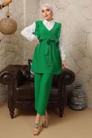 Hijab clothing GREEN SHIRT COLLAR FRILLED PANTS SUIT T 5003
