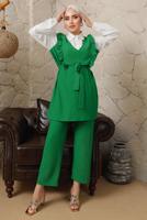Hijab clothing GREEN SHIRT COLLAR FRILLED PANTS SUIT T 5003