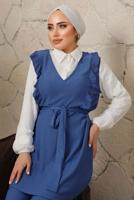 Tesettür giyim LACİVERT GÖMLEK GARNİLİ FIRFIR DETAYLI BÜRÜMCÜK TAKIM T 5003 