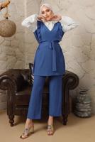 Tesettür giyim LACİVERT GÖMLEK GARNİLİ FIRFIR DETAYLI BÜRÜMCÜK TAKIM T 5003 