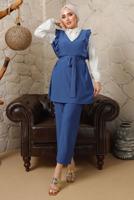 Tesettür giyim LACİVERT GÖMLEK GARNİLİ FIRFIR DETAYLI BÜRÜMCÜK TAKIM T 5003 