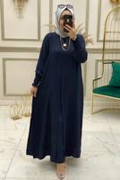 Tesettür giyim LACİVERT MANŞETLERİ LASTİKLİ İKİLİ PANTOLONLU TAKIM T 50040