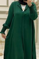 Tesettür giyim YEŞİL MANŞETLERİ LASTİKLİ İKİLİ PANTOLONLU TAKIM T 50040