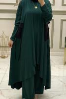 Hijab clothing GREEN ASYMMETRIC CUT 3-PIECE PANTS SUIT WITH ELASTIC WAIST T 50085