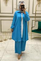 Hijab clothing BLUE BUTTONED PANTS SUIT WITH NECKLACE T 50147