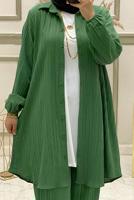 Vêtements hijab VERT COSTUME PANTALON BOUTONS AVEC COLLIER T 50147