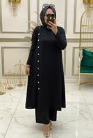 Tesettür giyim SİYAH DÜĞME DETAYLI İKİLİ PANTOLONLU TAKIM T 50184