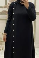Tesettür giyim SİYAH DÜĞME DETAYLI İKİLİ PANTOLONLU TAKIM T 50184