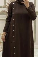 Tesettür giyim KAHVE DÜĞME DETAYLI İKİLİ PANTOLONLU TAKIM T 50184