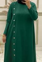 Tesettür giyim YEŞİL DÜĞME DETAYLI İKİLİ PANTOLONLU TAKIM T 50184