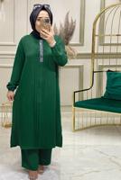 Hijab clothing GREEN GEM EMBROIDERED PANTS SUIT WITH ELASTIC CUFFS T 50800