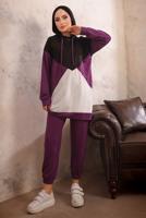 Tesettür giyim MOR KAPÜŞONLU BELİ LASTİKLİ İKİLİ PANTOLON TAKIMI T 5092