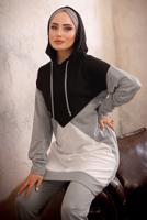 Tesettür giyim GRİ KAPÜŞONLU BELİ LASTİKLİ İKİLİ PANTOLON TAKIMI T 5092