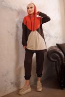 Tesettür giyim KAHVE KAPÜŞONLU BELİ LASTİKLİ İKİLİ PANTOLON TAKIMI T 5092