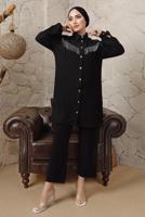 Tesettür giyim SİYAH ZİNCİR DETAYLI DÜĞMELİ İKİLİ PANTOLONLU TAKIM T 5203