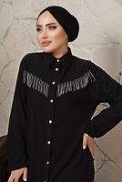 Tesettür giyim SİYAH ZİNCİR DETAYLI DÜĞMELİ İKİLİ PANTOLONLU TAKIM T 5203
