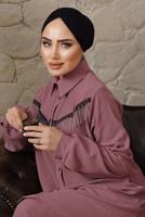 Tesettür giyim MOR ZİNCİR DETAYLI DÜĞMELİ İKİLİ PANTOLONLU TAKIM T 5203
