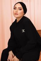 Tesettür giyim SİYAH KOLU PİLİSE DETAYLI KREP PANTOLONLU TAKIM T 5303