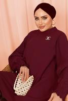 Tesettür giyim MÜRDÜM KOLU PİLİSE DETAYLI KREP PANTOLONLU TAKIM T 5303
