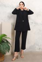 Tesettür giyim SİYAH KRUVAZE YAKA CEP DETAYLI PANTOLONLU TAKIM T 5503