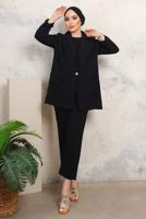 Tesettür giyim SİYAH KRUVAZE YAKA CEP DETAYLI PANTOLONLU TAKIM T 5503