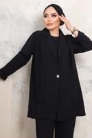 Tesettür giyim SİYAH KRUVAZE YAKA CEP DETAYLI PANTOLONLU TAKIM T 5503