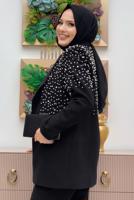 Tesettür giyim SİYAH İNCİ VE TAŞ DETAYLI İKİLİ PANTOLONLU TAKIM T 6048