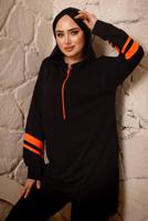 Tesettür giyim SİYAH ŞERİTLİ KAPÜŞONLU İKİLİ PANTOLON TAKIMI T 6092