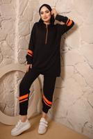 Tesettür giyim SİYAH ŞERİTLİ KAPÜŞONLU İKİLİ PANTOLON TAKIMI T 6092