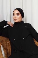 Tesettür giyim SİYAH TAŞ DETAYLI DÜĞMELİ PANTOLONLU TAKIM T 6133