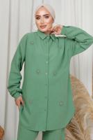 Tesettür giyim YEŞİL TAŞ DETAYLI DÜĞMELİ PANTOLONLU TAKIM T 6133
