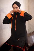 Tesettür giyim SİYAH KAPÜŞONLU NEON GARNİLİ PANTOLONLU TAKIM T 6192