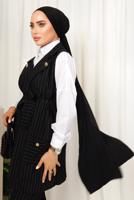 Tesettür giyim SİYAH ÇİZGİLİ YELEKLİ PANTOLONLU TAKIM T 6333