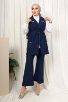 Tesettür giyim LACİVERT ÇİZGİLİ YELEKLİ PANTOLONLU TAKIM T 6333